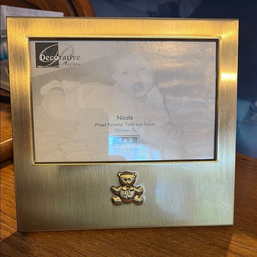 4x6 Gold Photo Frame with Teddy Bear Accent